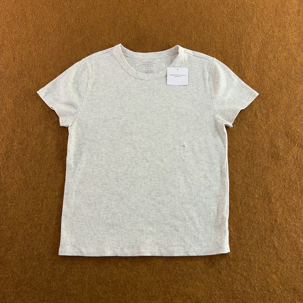 American Eagle Womens Large Gray Ribbed Short Sleeve Crew Neck T-Shirt NWT